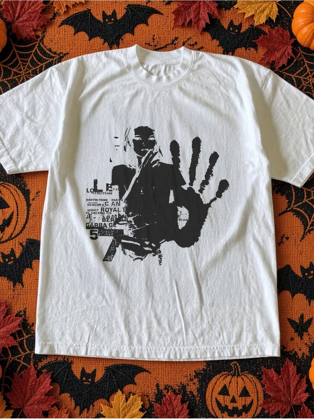 Gildan White Short Sleeve Tee with Black Graphic Handprint